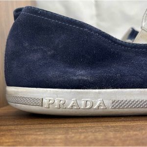 Prada, navy blue, suede slip ons: Mens 8.5